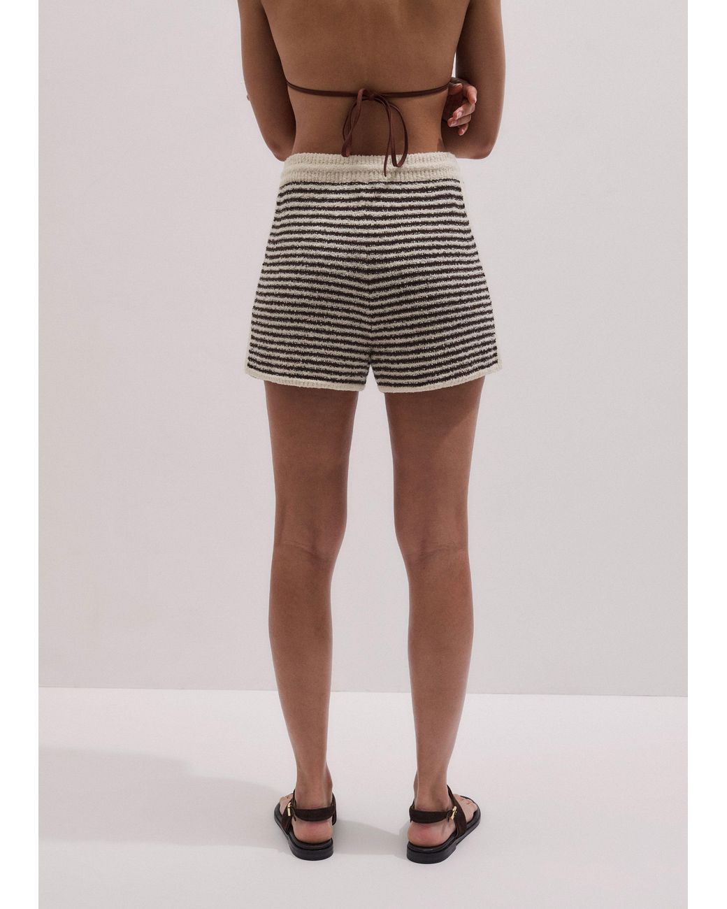 ME+EM Multicolor Textured Micro Stripe Knit Shorts Cocoa-Cream