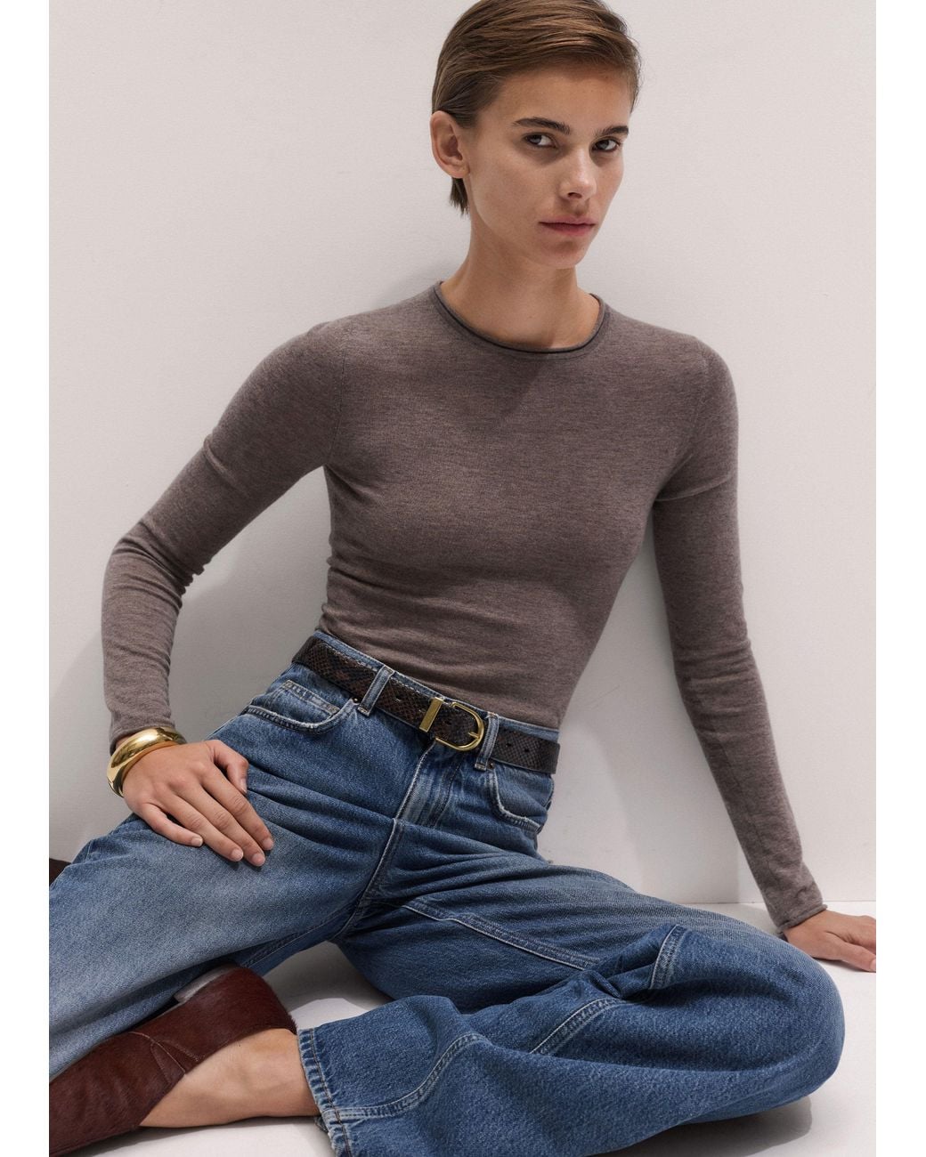 ME+EM Multicolor Barely There Jersey Stitch Crew Neck