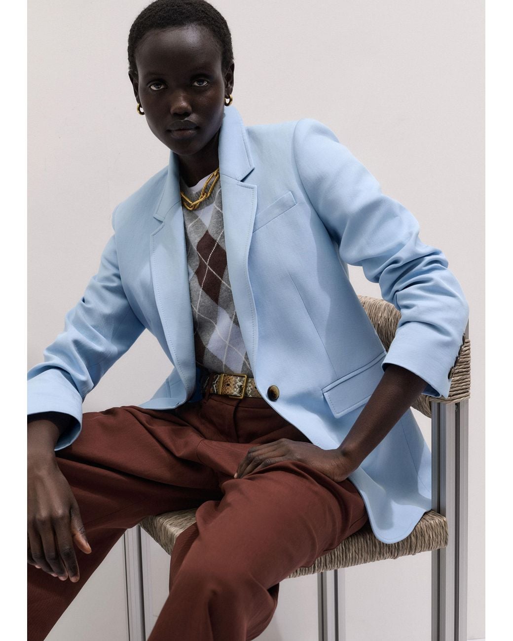 ME+EM Blue Sharp Shoulder Jacket