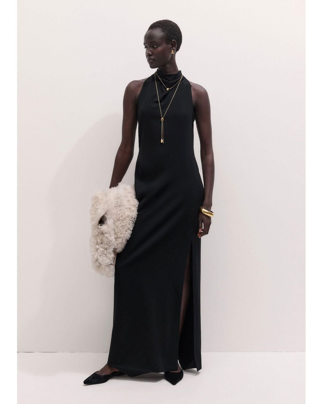 ME+EM Blue Draped Neckline Straight Full Length Dress