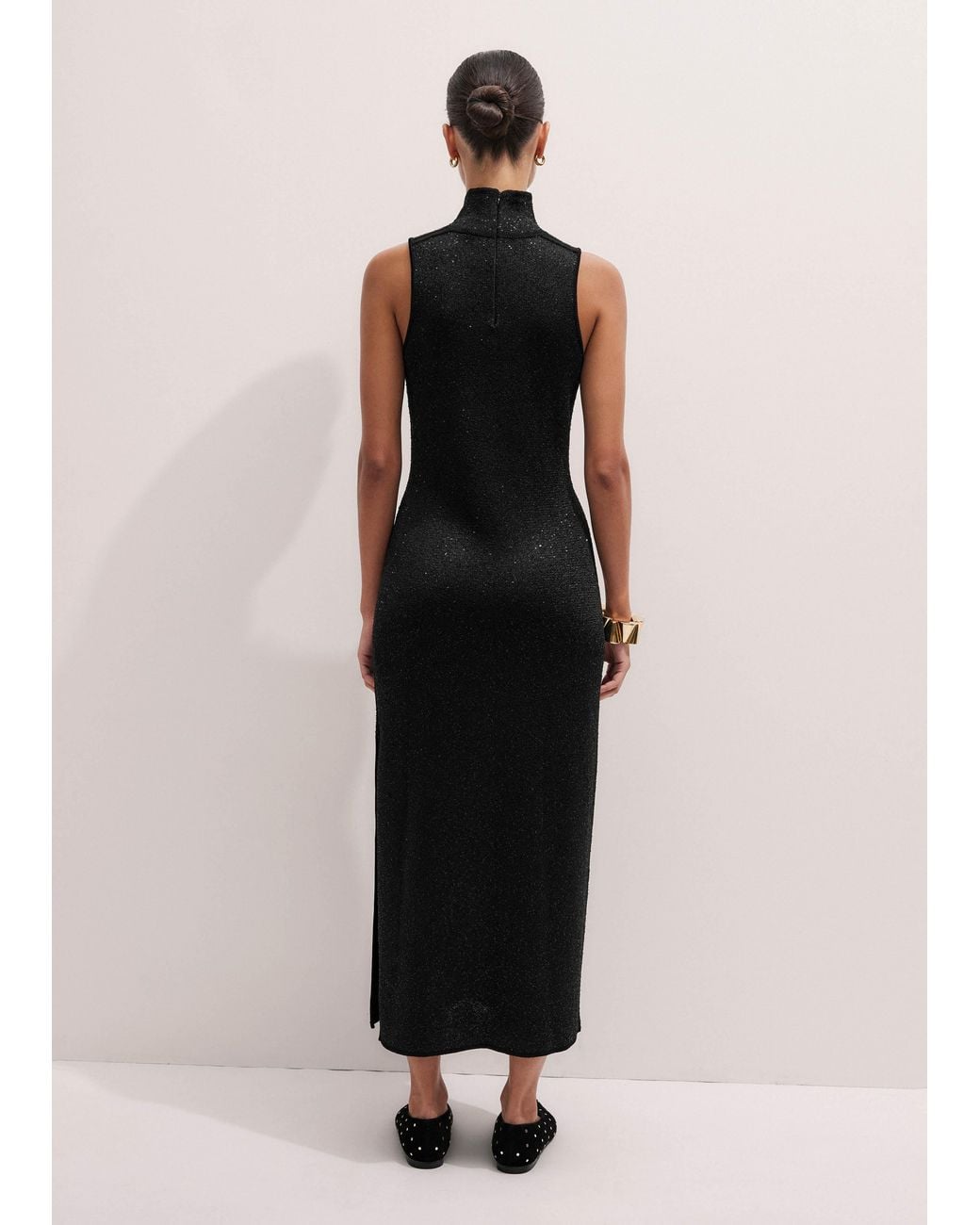 ME+EM Black Sequin Knit Column Maxi Dress