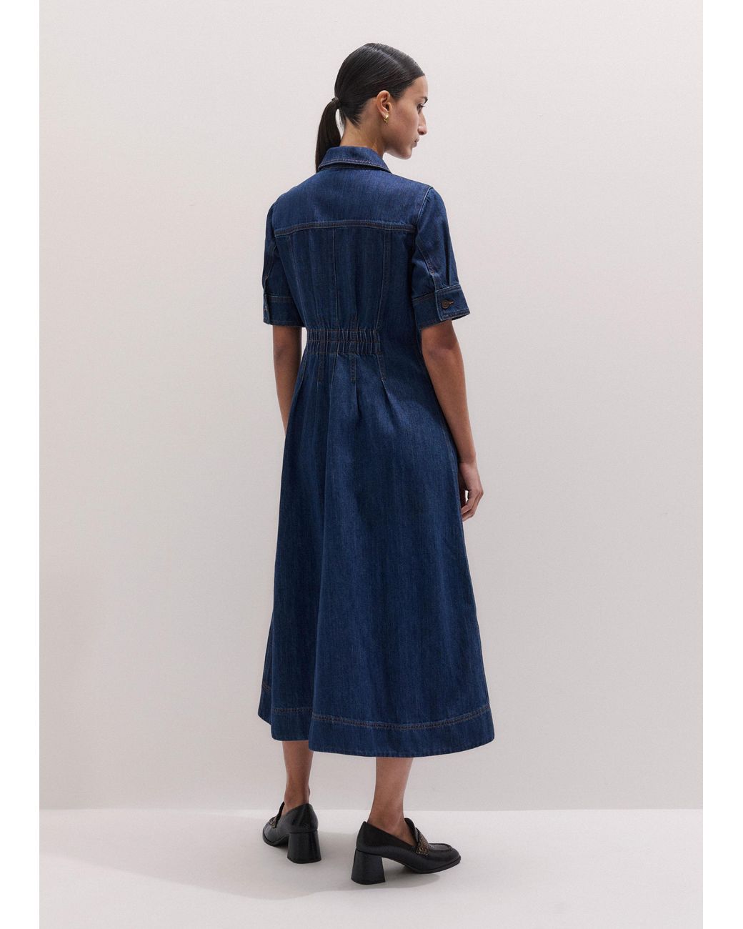 ME+EM Blue Denim Fit And Flare Midi Dress