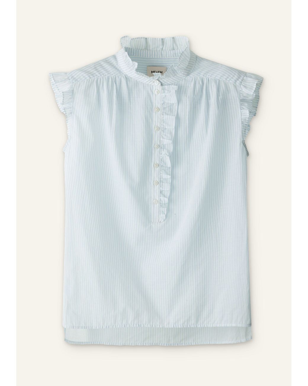 ME+EM Multicolor Cotton Voile Stripe Frill Sleeve Blouse