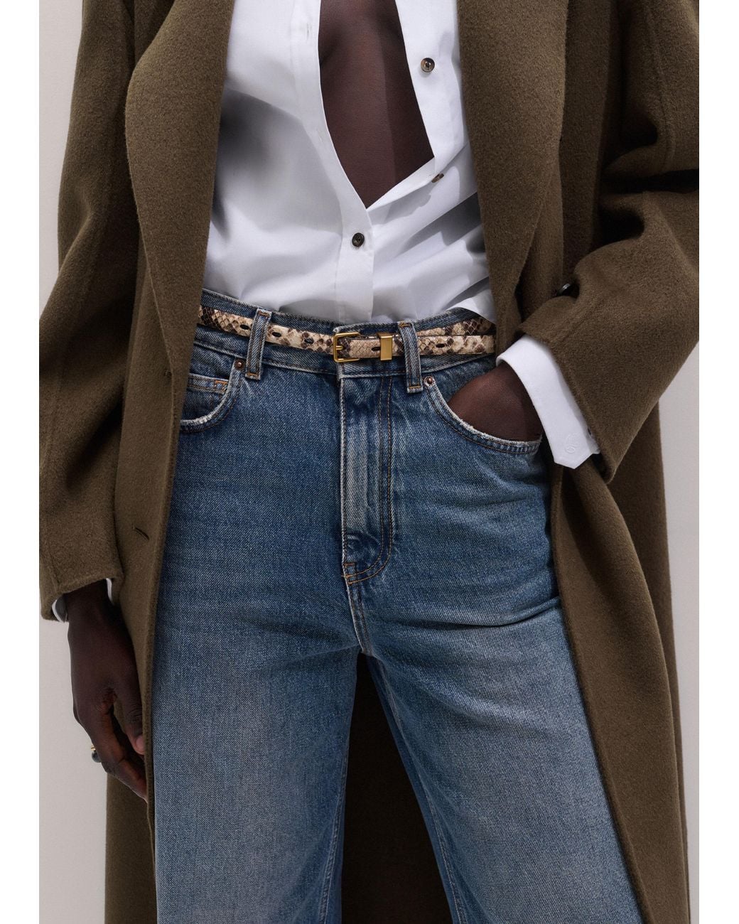 ME+EM Natural Snake Embossed Skinny Belt Tan