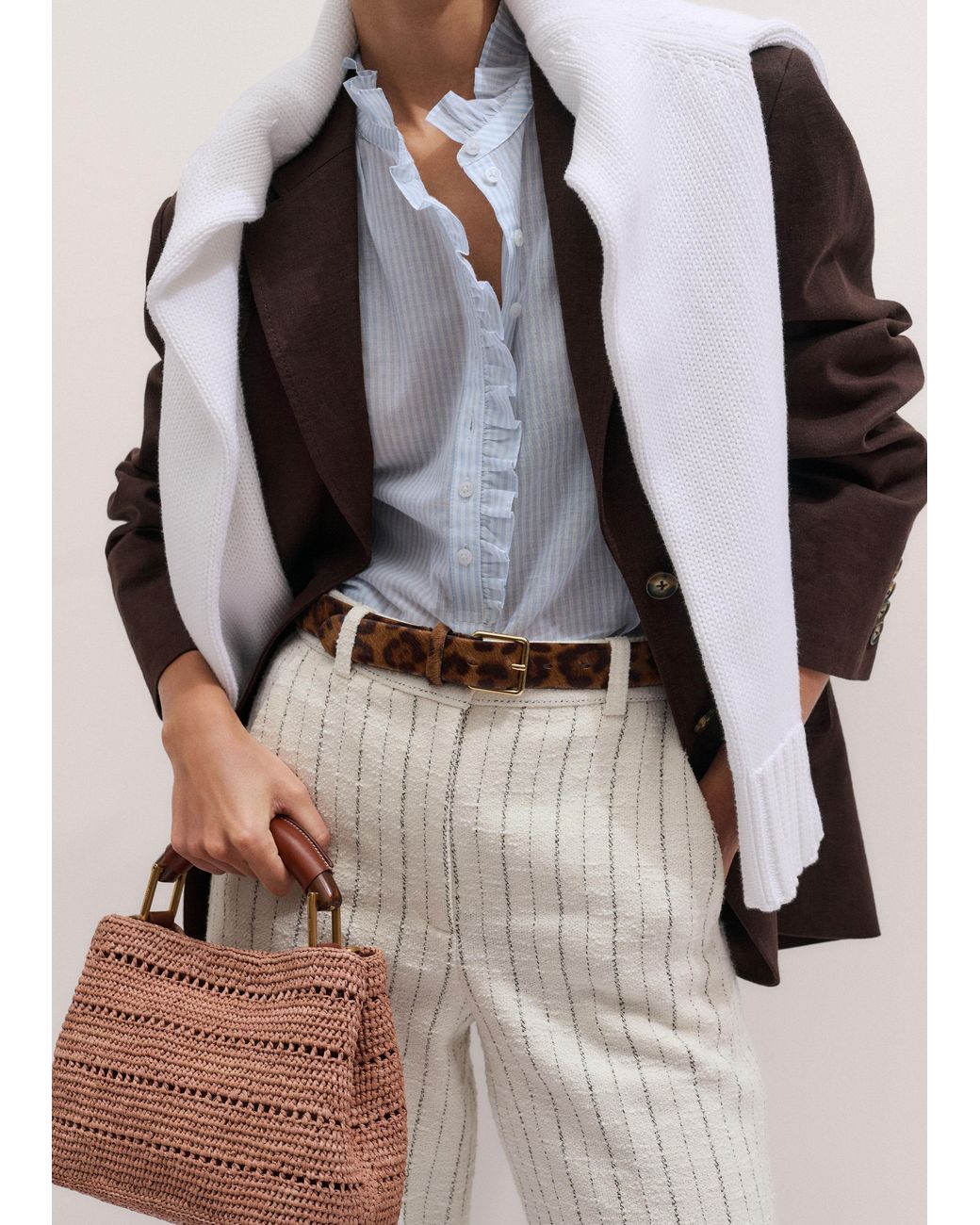 ME+EM Multicolor Cotton Voile Stripe Frill Sleeve Blouse