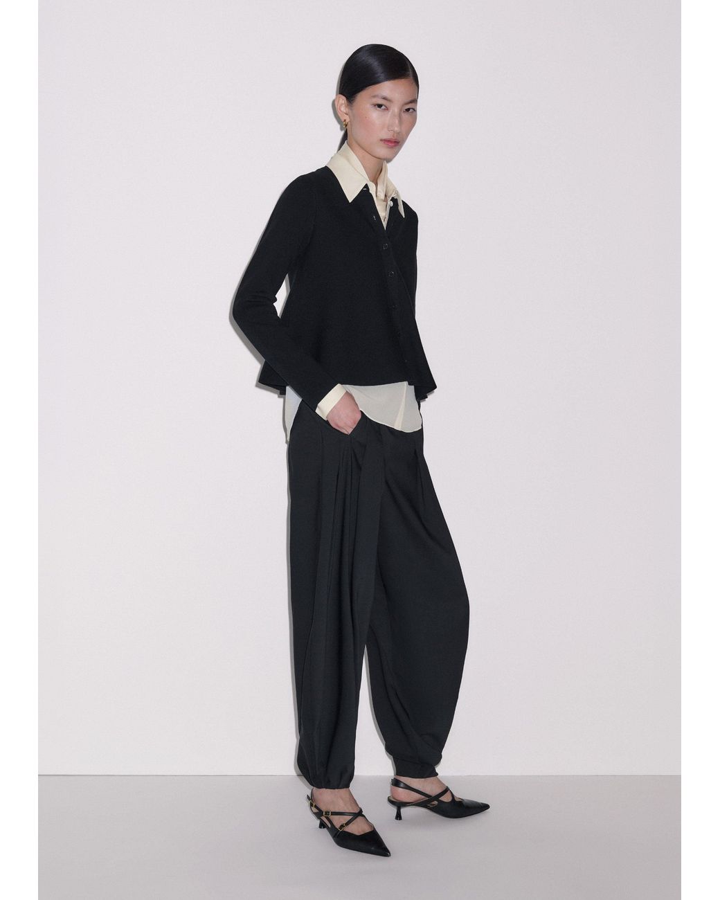 ME+EM Black Wool Stretch Button Through Swing Cardigan