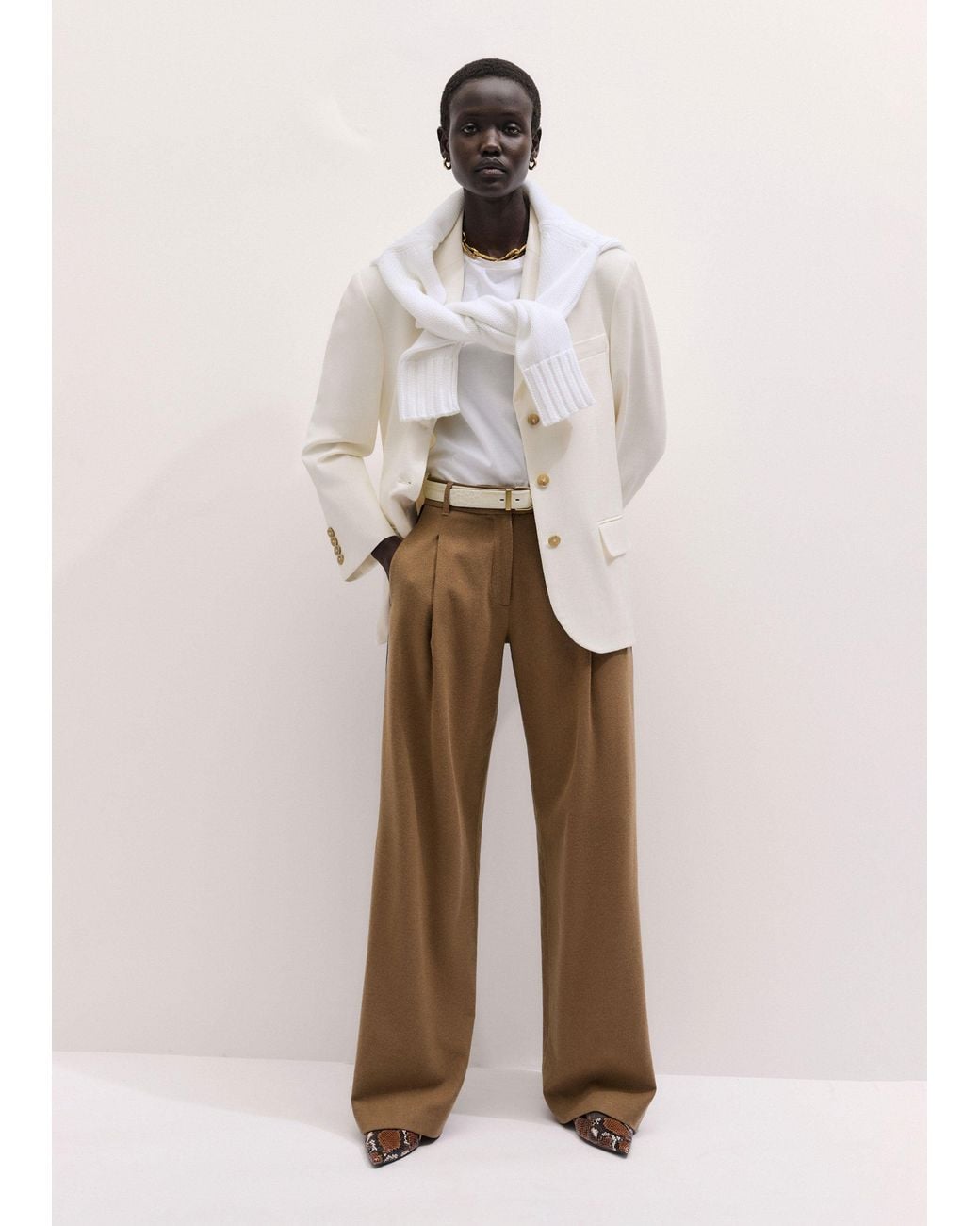 ME+EM Brown Straight Pleat Front Trouser