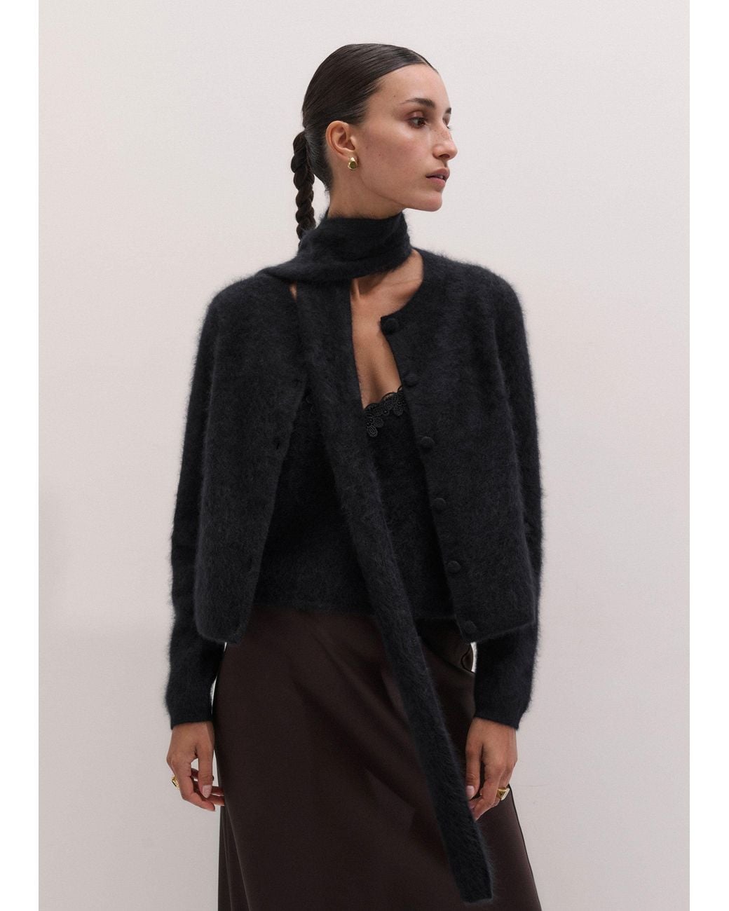 ME+EM Gray Brushed Cashmere Straight Knit Cardigan