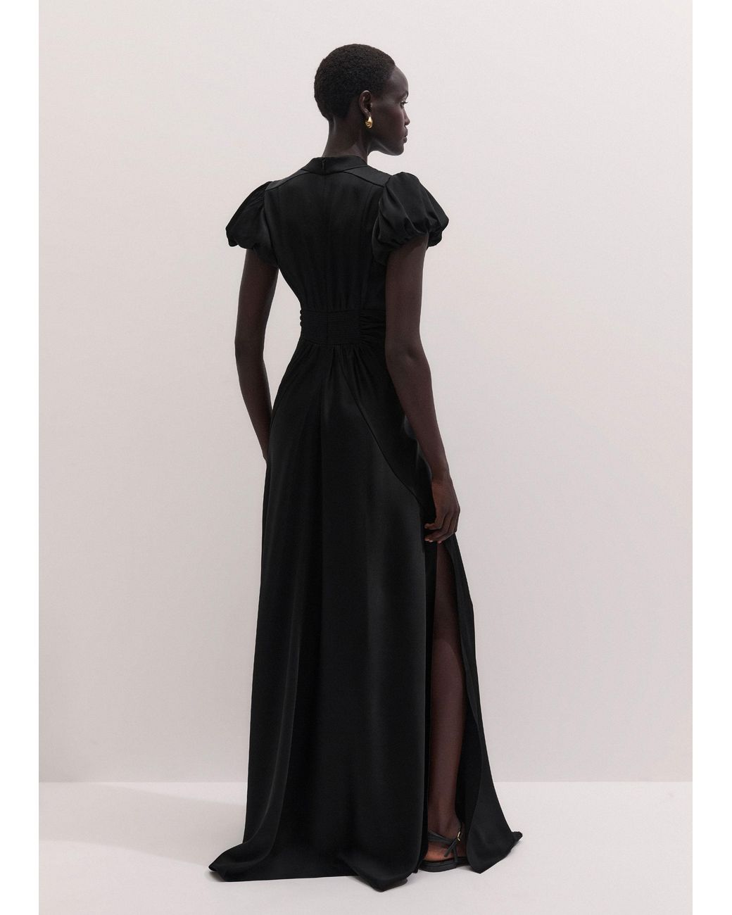 ME+EM Black Satin Draped Evening Full Length Dress + Modesty Panel