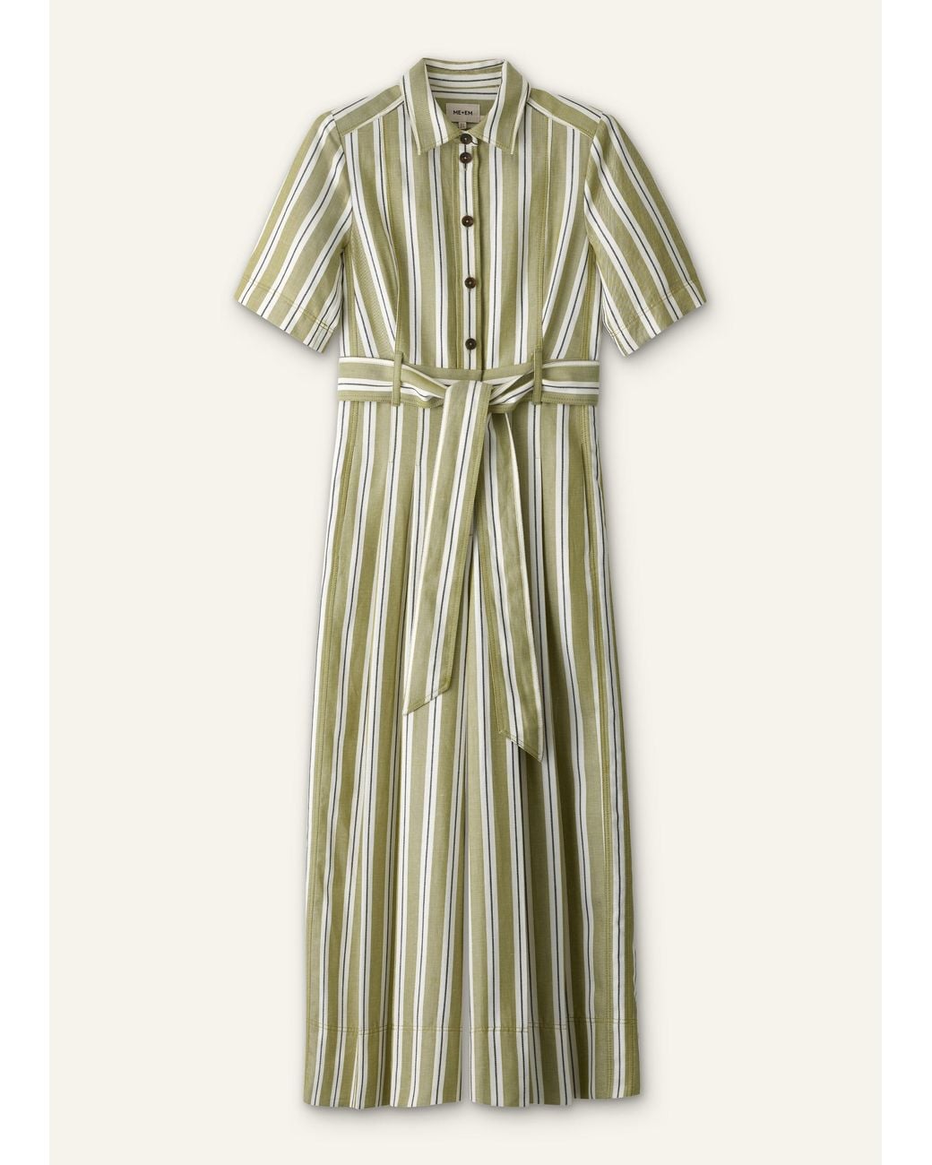 ME+EM Green Stripe Wide Leg Cropped Jumpsuit-Multi