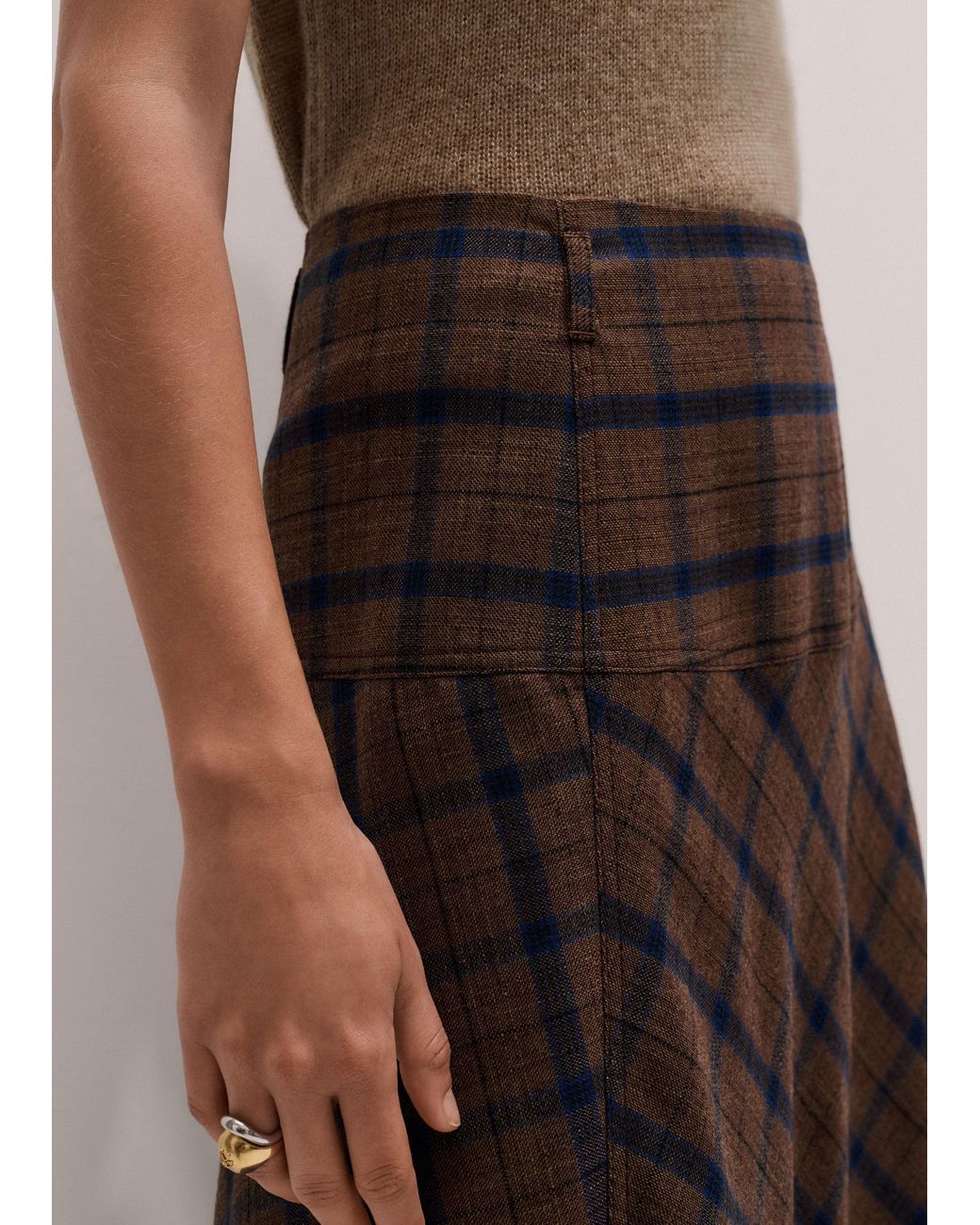 ME+EM Brown Check Fit And Flare Midi Skirt