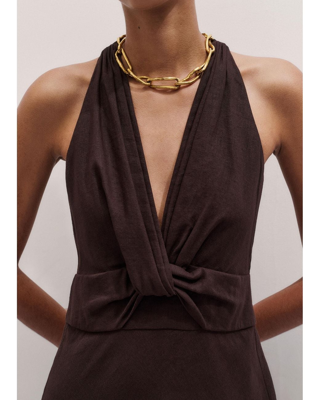 ME+EM Multicolor Crease-Less Linen Twist Front Maxi Dress