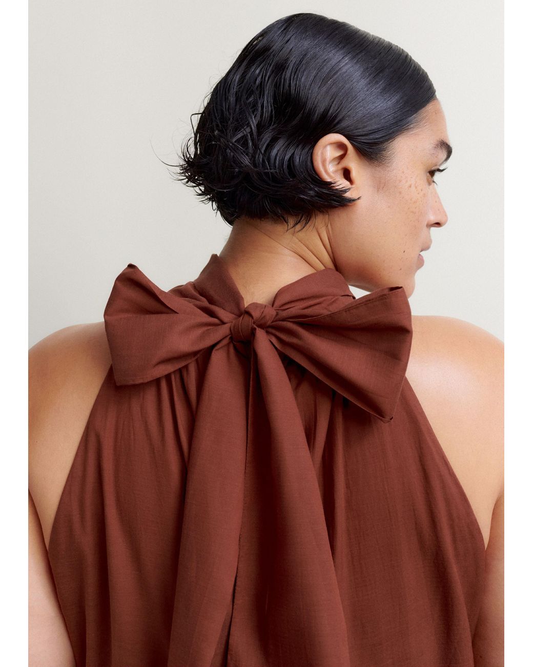 ME+EM Cotton Voile Halterneck Full-Length Dress in Brown | Lyst
