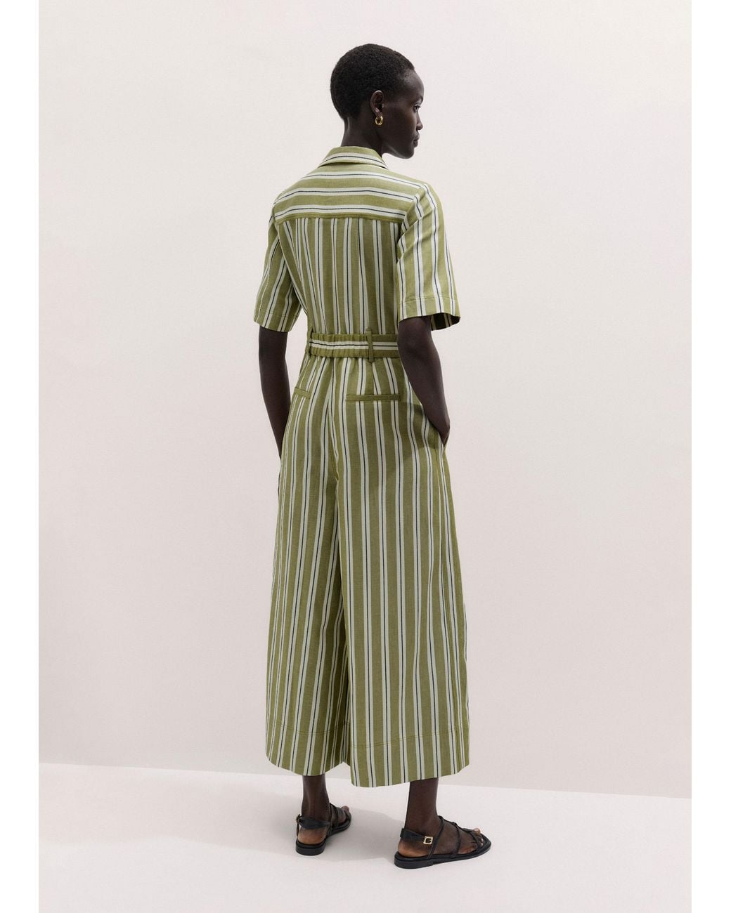 ME+EM Green Stripe Wide Leg Cropped Jumpsuit-Multi