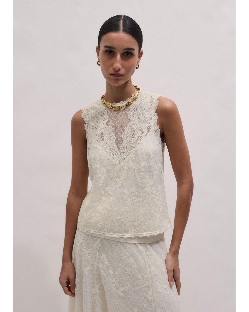ME+EM Natural Embroidered Tulle Top + Cami