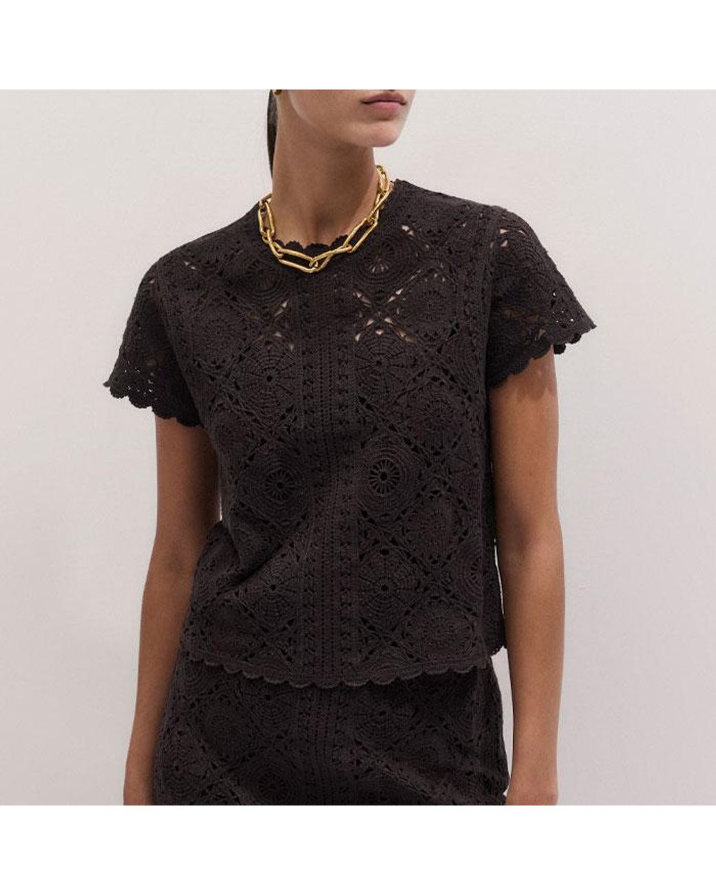 ME+EM Black Framed Crochet Mini Skirt + Slip