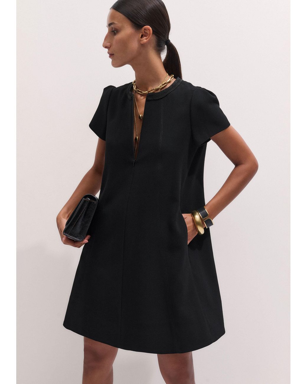 ME+EM Black Swing Mini Dress