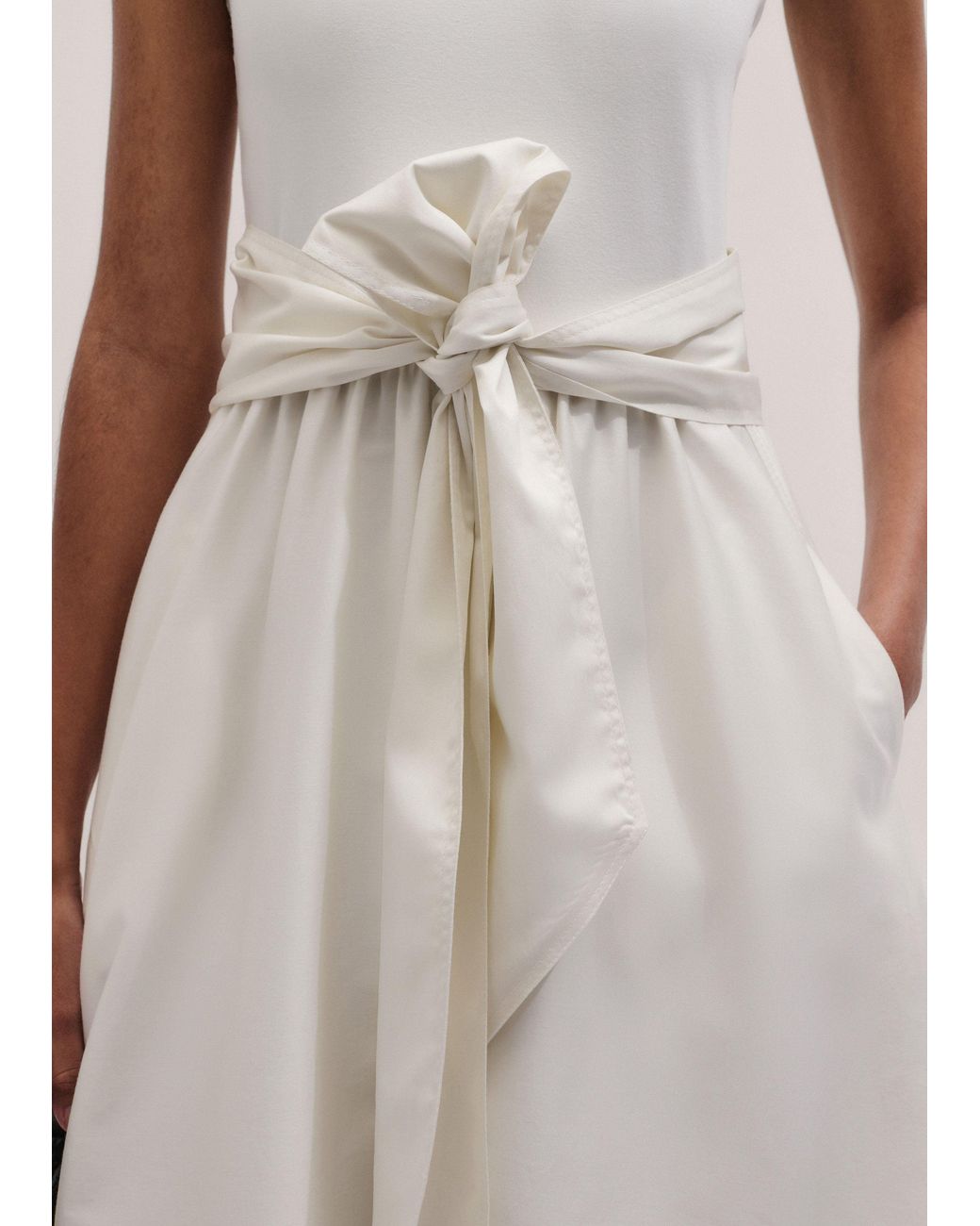 ME+EM Natural Boat Neck Fit And Flare Maxi Dress + Tie
