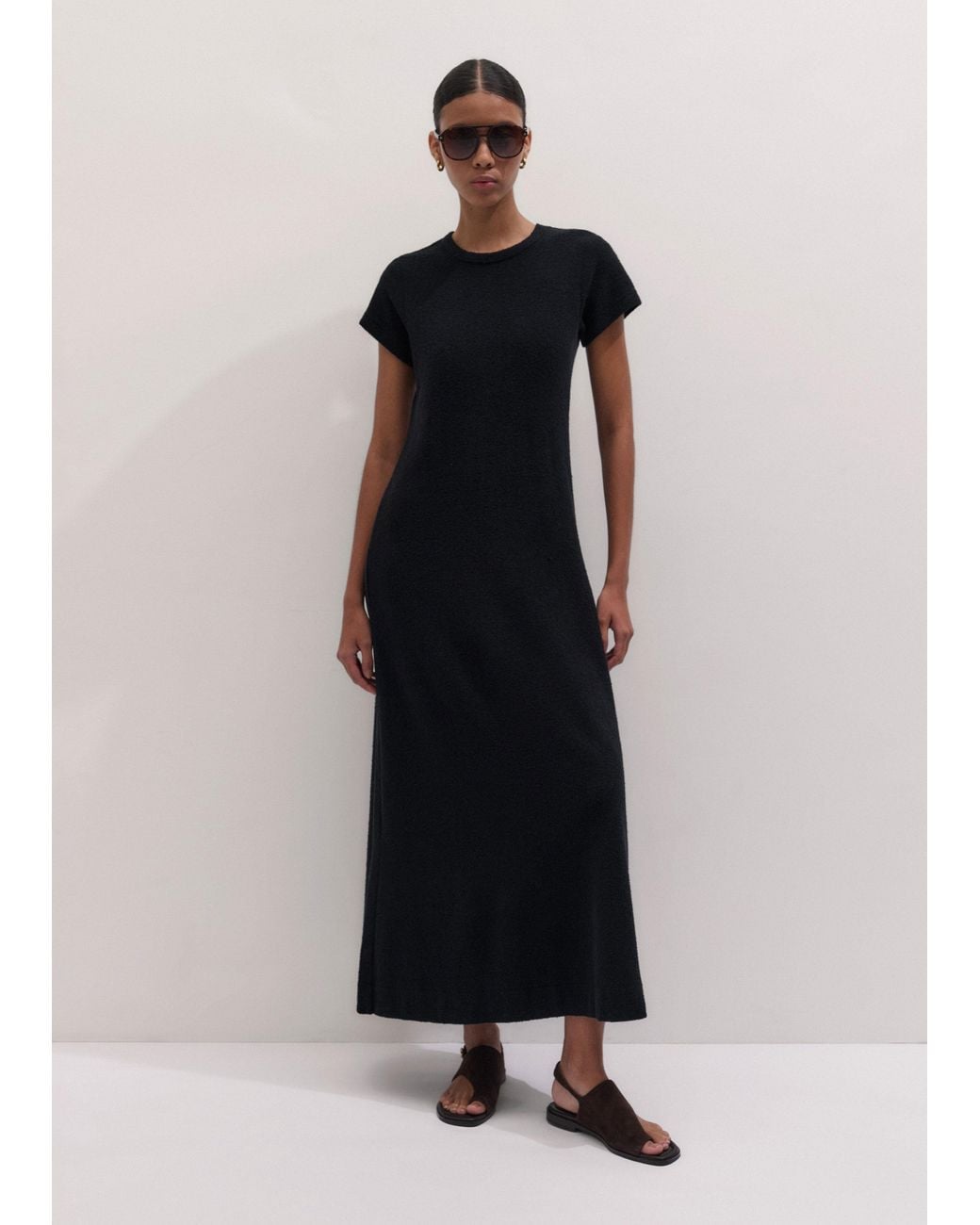 ME+EM Black Textured A Line Maxi Dress