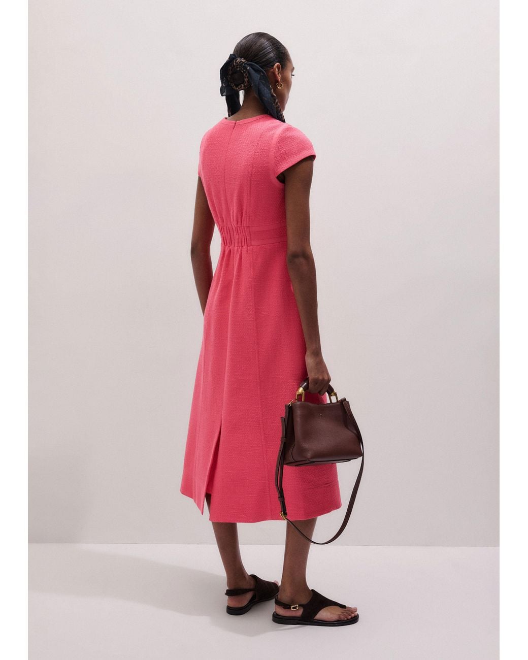 ME+EM Pink Contrast Binding Fit And Flare Midi Dress