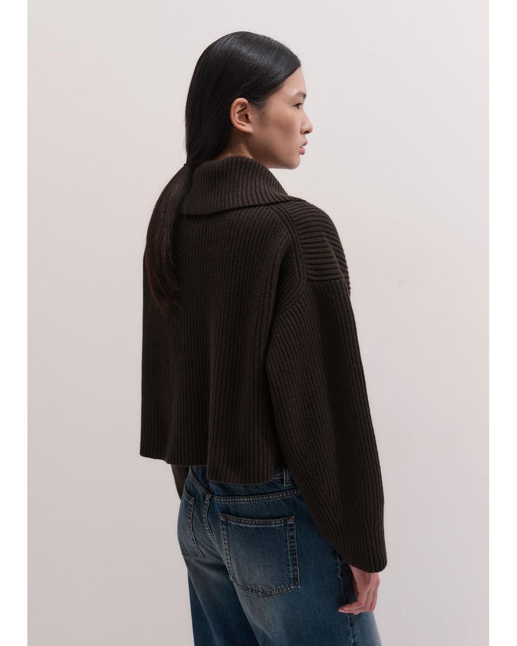 ME+EM Black Sculptural Zip Sweater