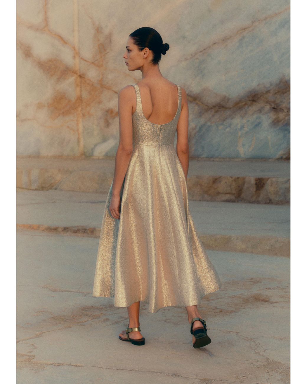 ME+EM Metallic Contour Midi Dress in Natural | Lyst