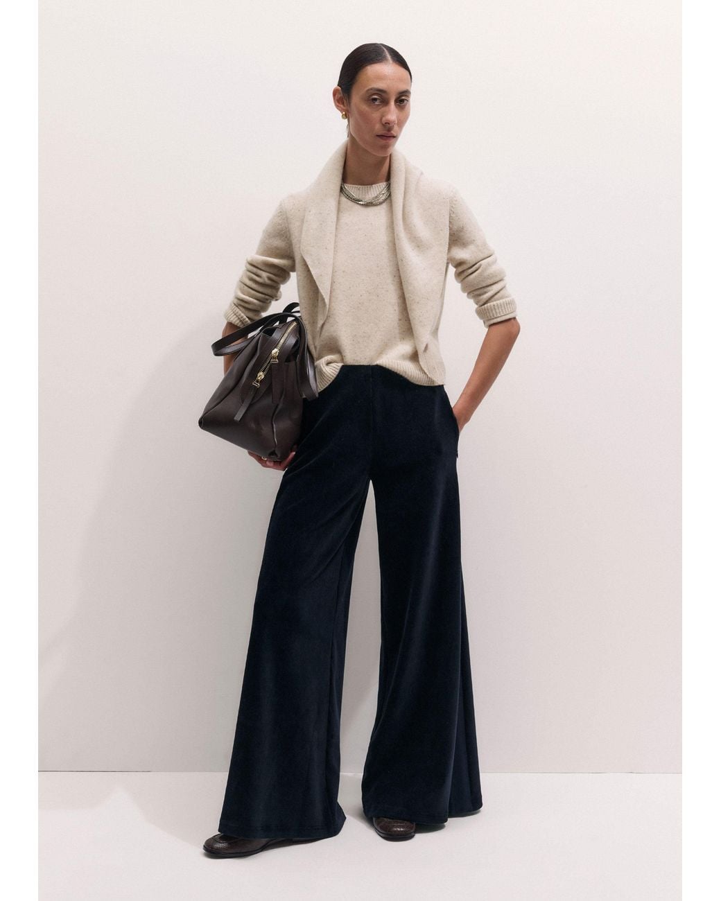 ME+EM Blue Cord Velour Wide Leg Trouser