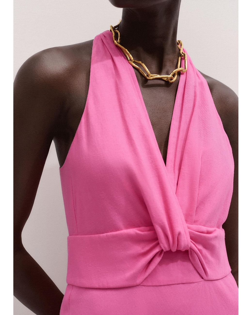 ME+EM Multicolor Crease-Less Linen Twist Front Maxi Dress