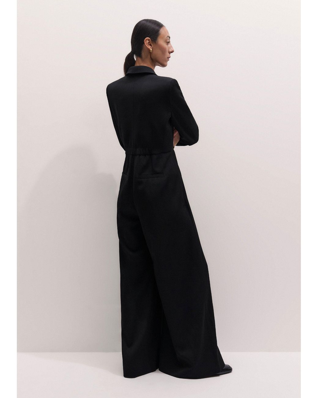 ME+EM Black Ultra Wide Leg Tux Jumpsuit