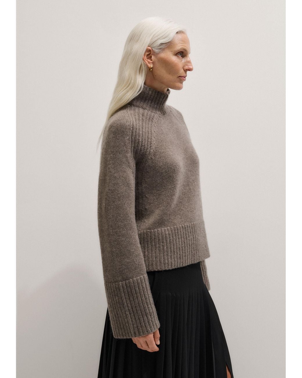 ME+EM Gray Cashmere High Neck Statement Jumper