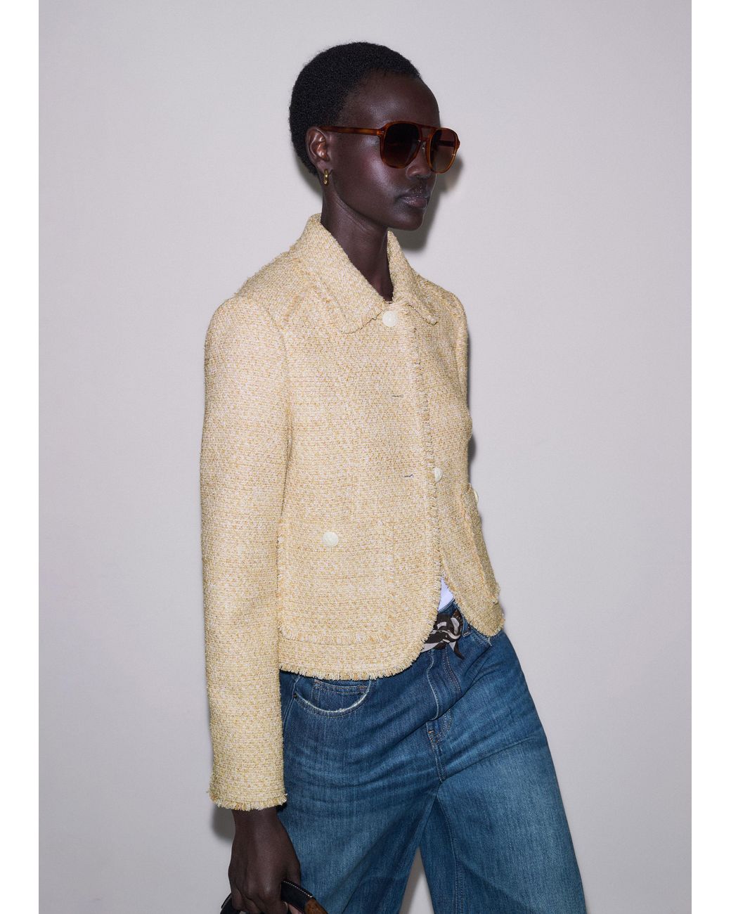 ME+EM Natural Cut Away Fringed Jacket
