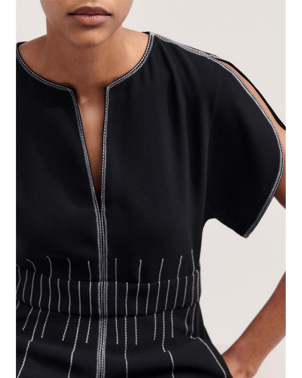 me and em contrast stitch midi dress Me+Em Contrast Stitch Midi Dress With Belt - Intense Red - 30% Off