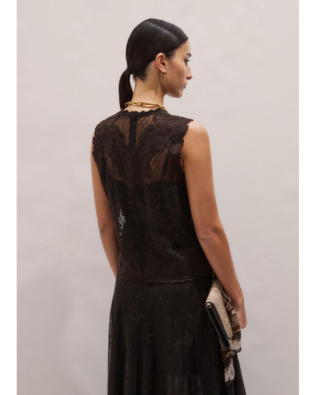 ME+EM Black Embroidered Tulle Top + Cami