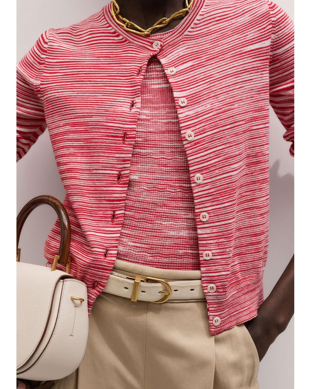 ME+EM Pink Spacedye Slim Knit Cardigan Rose Petal