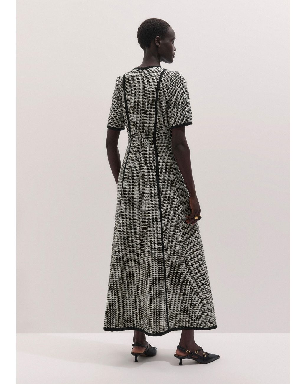 ME+EM Gray Panelled Fit And Flare Maxi Dress-Light Cream