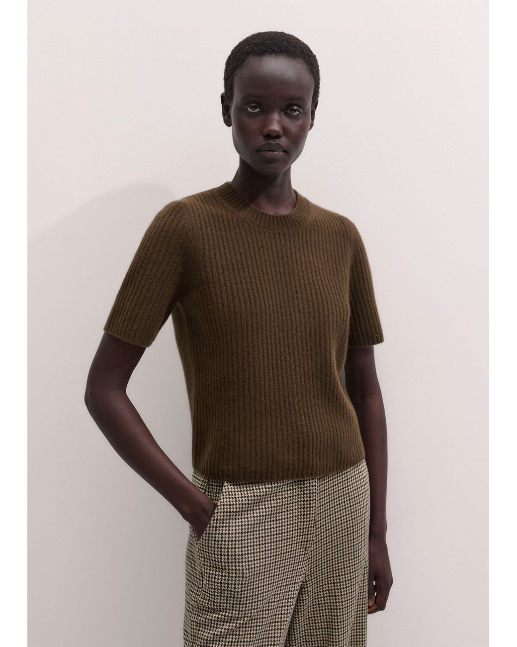 ME+EM Brown Merino Rib Straight Knit Tee