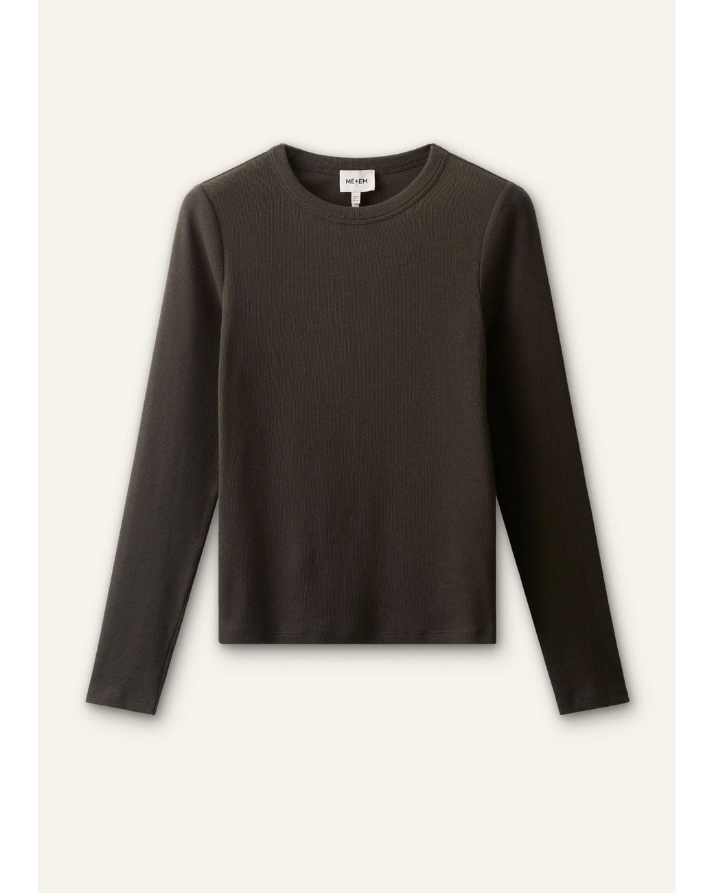 ME+EM Black Ultimate Rib Long Sleeve Top Rich Melange
