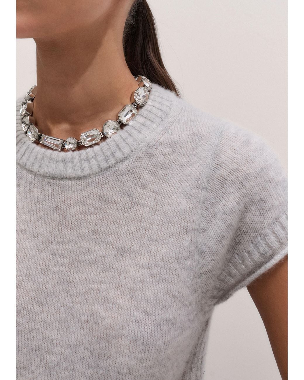 ME+EM Gray Merino Cashmere Silk Shrunken Baby Tee