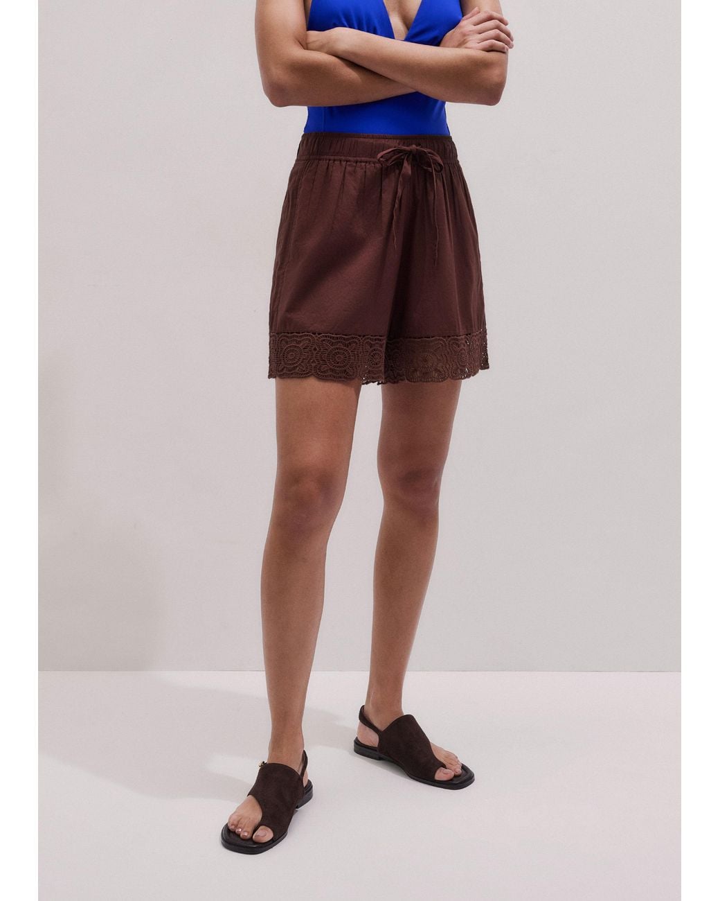 ME+EM Blue Cotton Lace Trim Shorts
