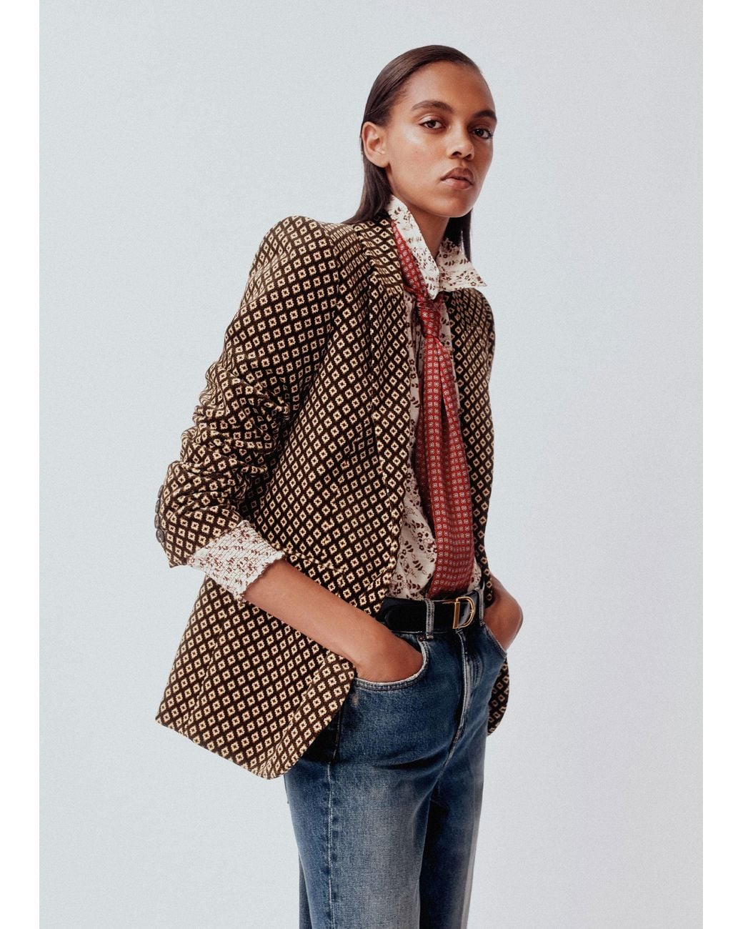 ME+EM Brown Sharp Shoulder Blazer