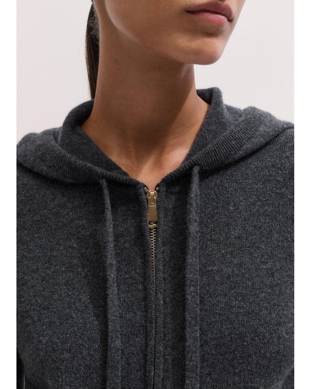 ME+EM Black Cashmere Two Way Zip Straight Hoody Dark Charcoal Melange