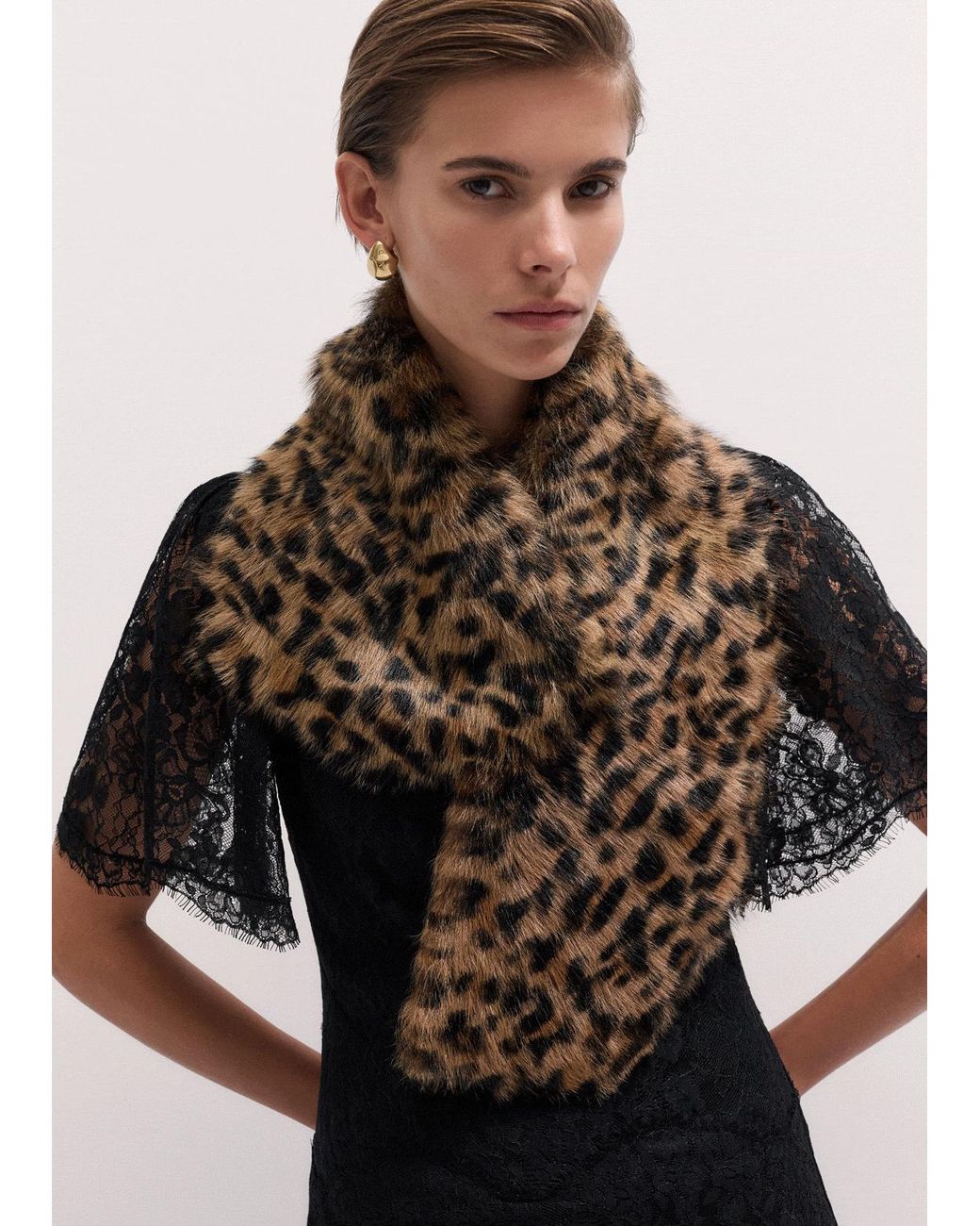 ME+EM Brown Shearling Scarf Tan