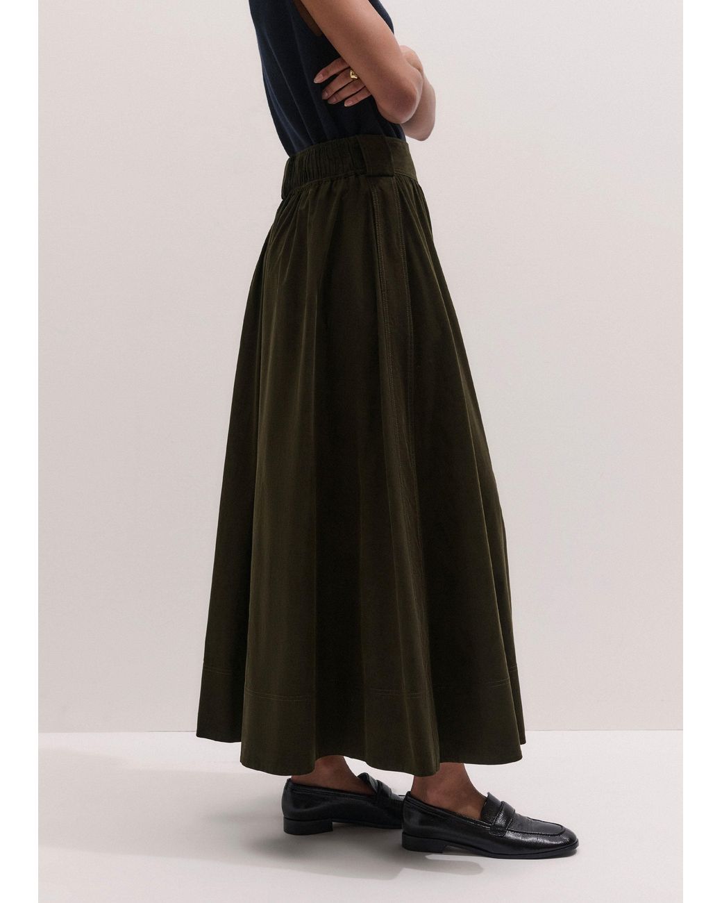 ME+EM Green Micro Cord Maxi Skirt + Belt Rich
