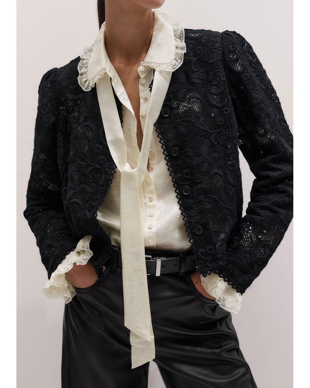 ME+EM Black Delicate Lace Jacket Blouse