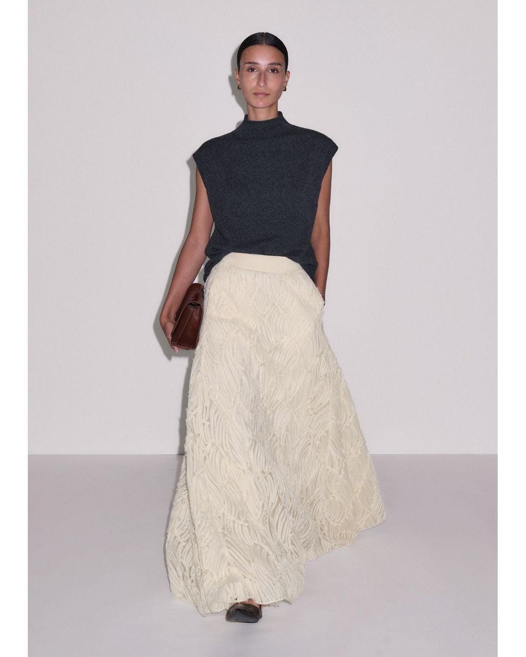 ME+EM Black Ribbon Tulle Fit And Flare Full Length Skirt