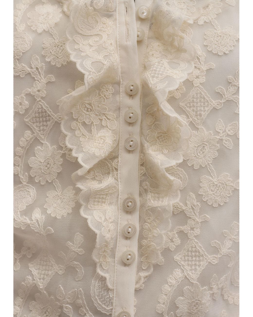 ME+EM Natural Embroidered Tulle Ruffle Blouse + Cami