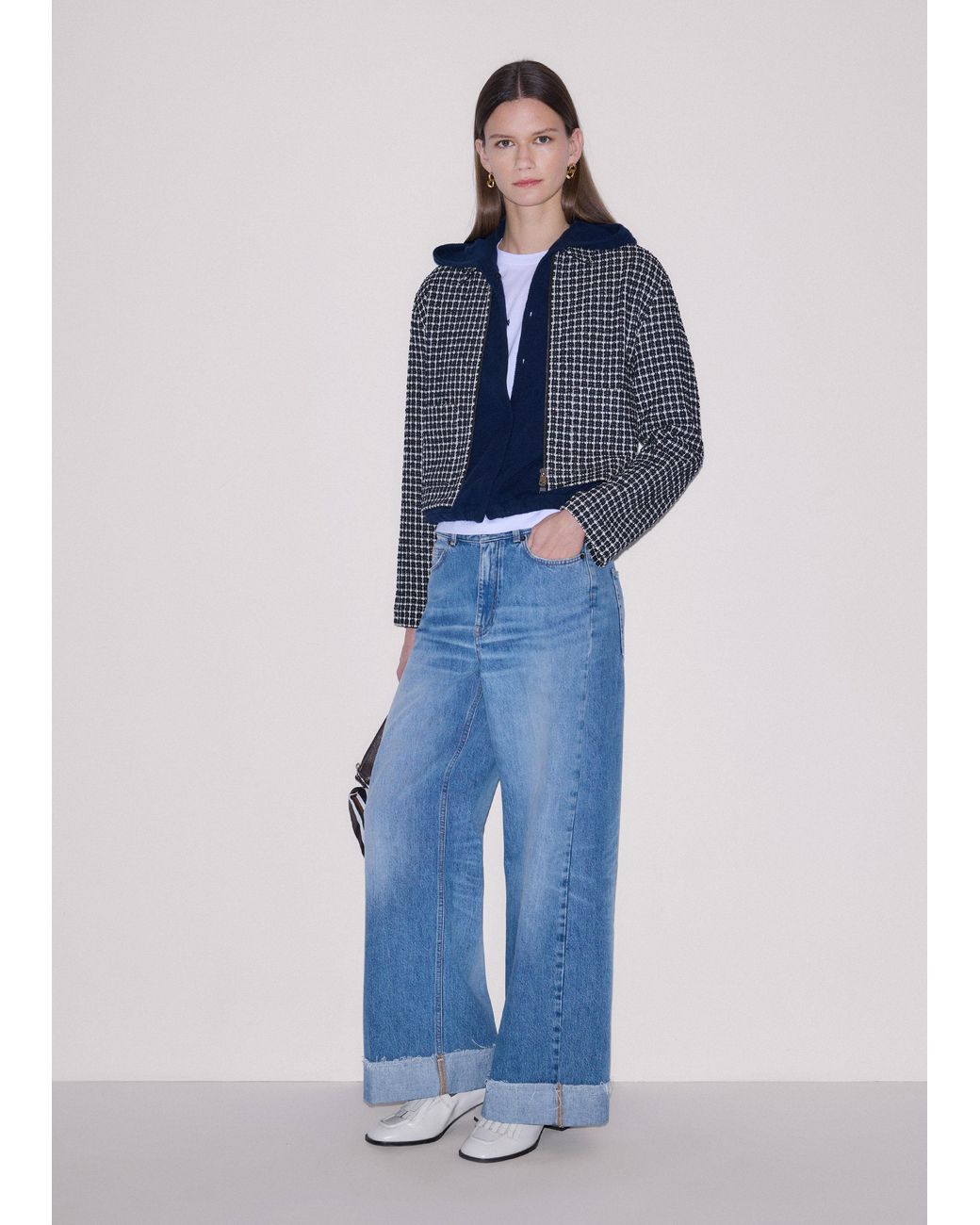 ME+EM Blue Cashmere Drop Shoulder Box Crop Hoody