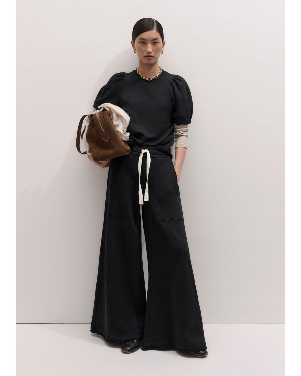 ME+EM Black Puff Sleeve Sweatshirt Tee