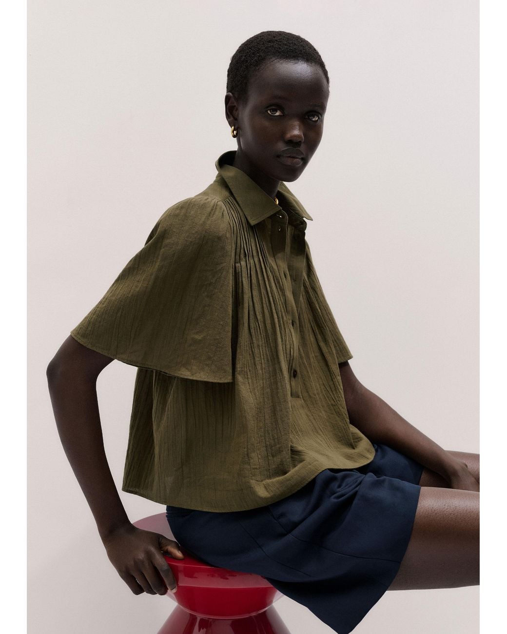 ME+EM Multicolor Cotton Swing Short Sleeve Blouse