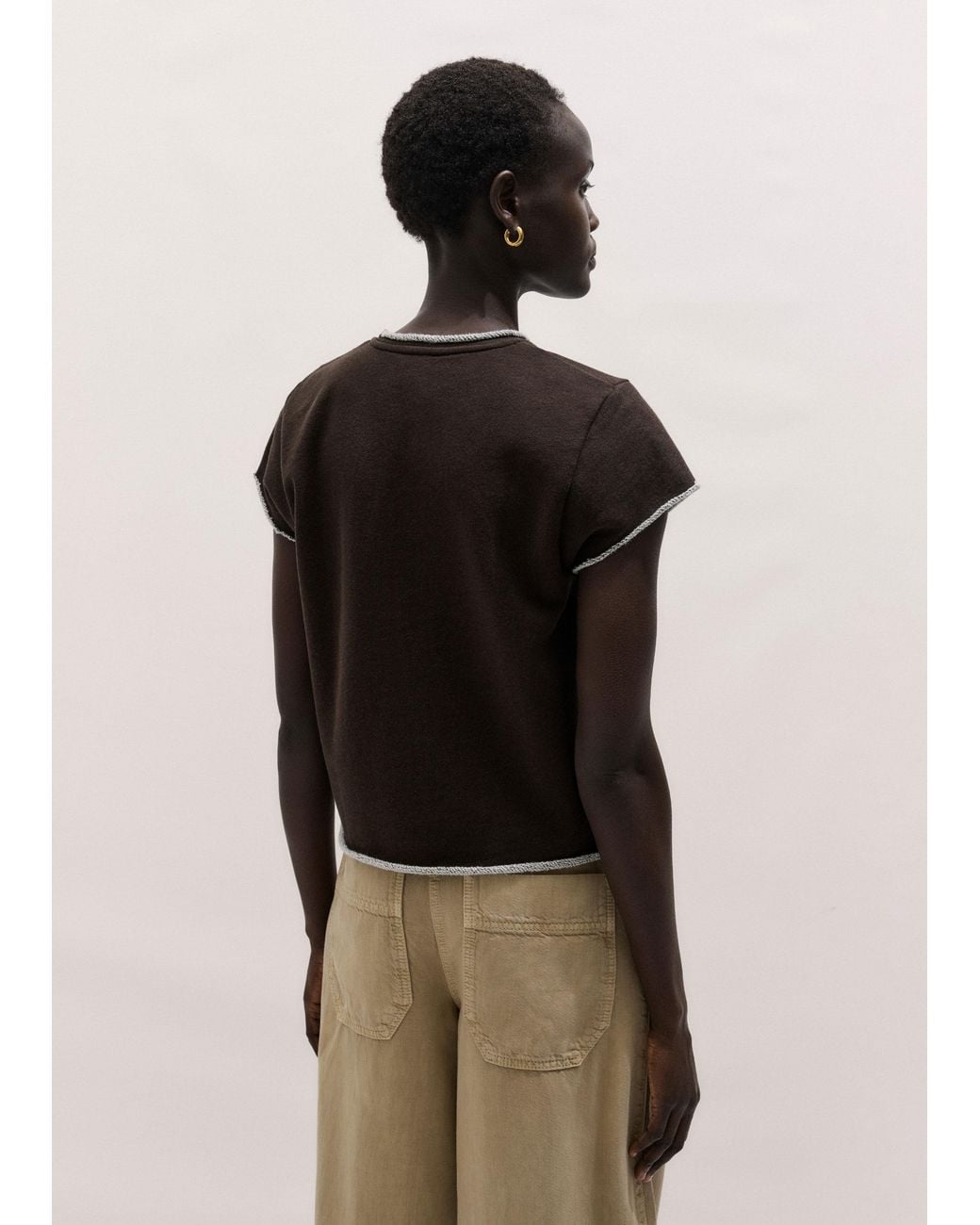 ME+EM Black Baby Tee Lightweight Sweatshirt Warm Chocolate Melange